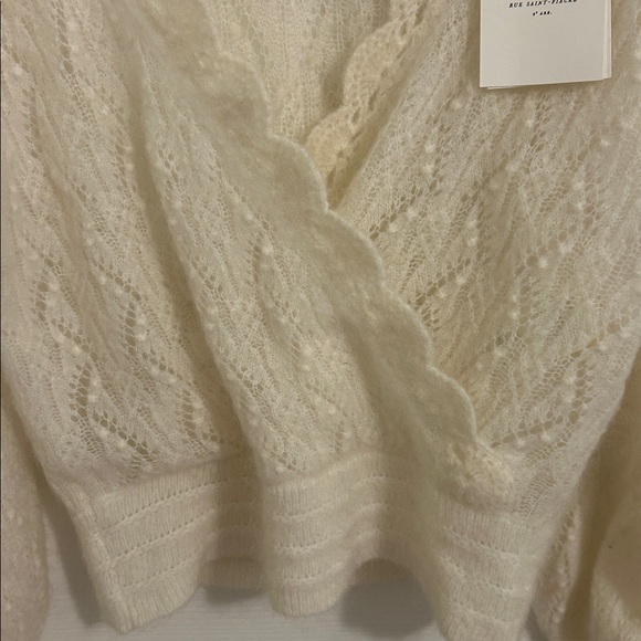 Sezane Nathalia Sweater Ecru Cream Wool Kid Mohair Blend V-neck NWT Size Medium - Picture 9 of 16